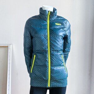 Adidas Polka Dot Neon Accent Dark Green Down filled Puffer JAcket S